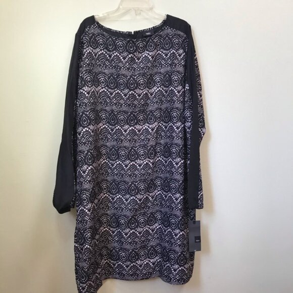 Massimo NEW Lace Print Long Sleeve Tunic Dress Boho Oversized Neutral Crew XL - Picture 1 of 11